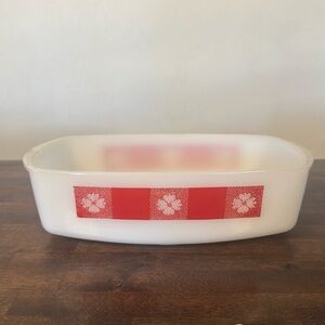 Vintage federal glass red gingham casserole dish